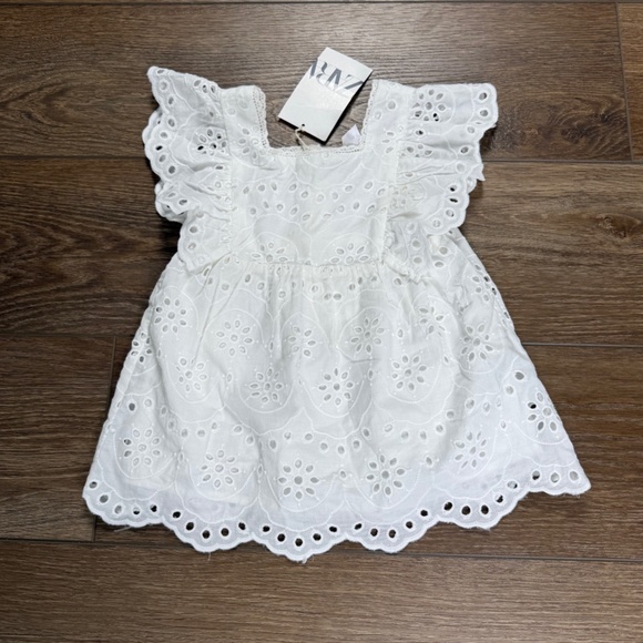 Zara Other - Zara Kids Baby Girl White Eyelet Lace Lined Dress Size 9-12 months, NWT
